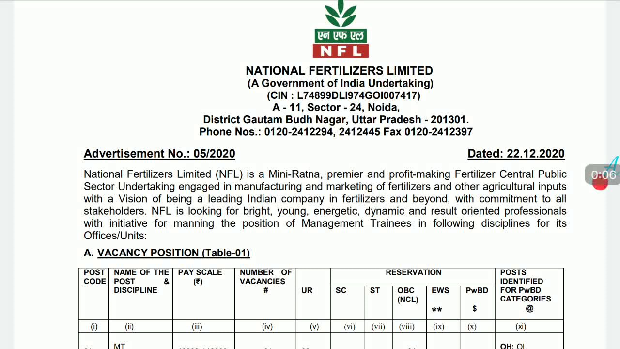 NFL Recruitment Management Trainee B.Tech Jobs For B.Tech Chemical Electrical Electronics Mechanical