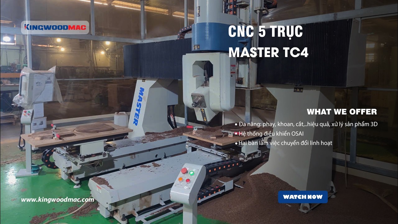 CNC 5 trục 4 đầu dao gia công tựa ghế cong | Máy gia công gỗ CNC 5 trục | Máy Gỗ Kingwoodmac