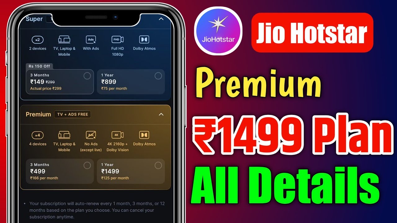 Jio Hotstar Subscription Plan ₹1499 Premium Plan All Details And Velidity 🔥 | Hotstar Subscription