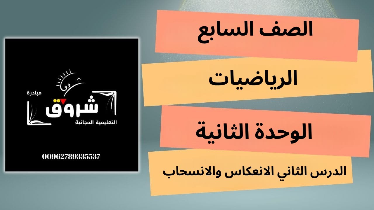 الصف السابع- الرياضيات- الوحدة الثانية الدرس الثاني الانعكاس والانسحاب