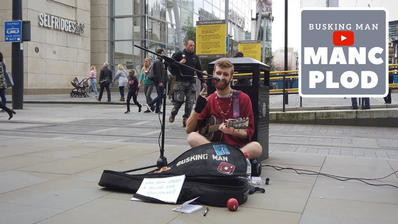 Busking Man on Corporation Street, Manchester [4k60fps]