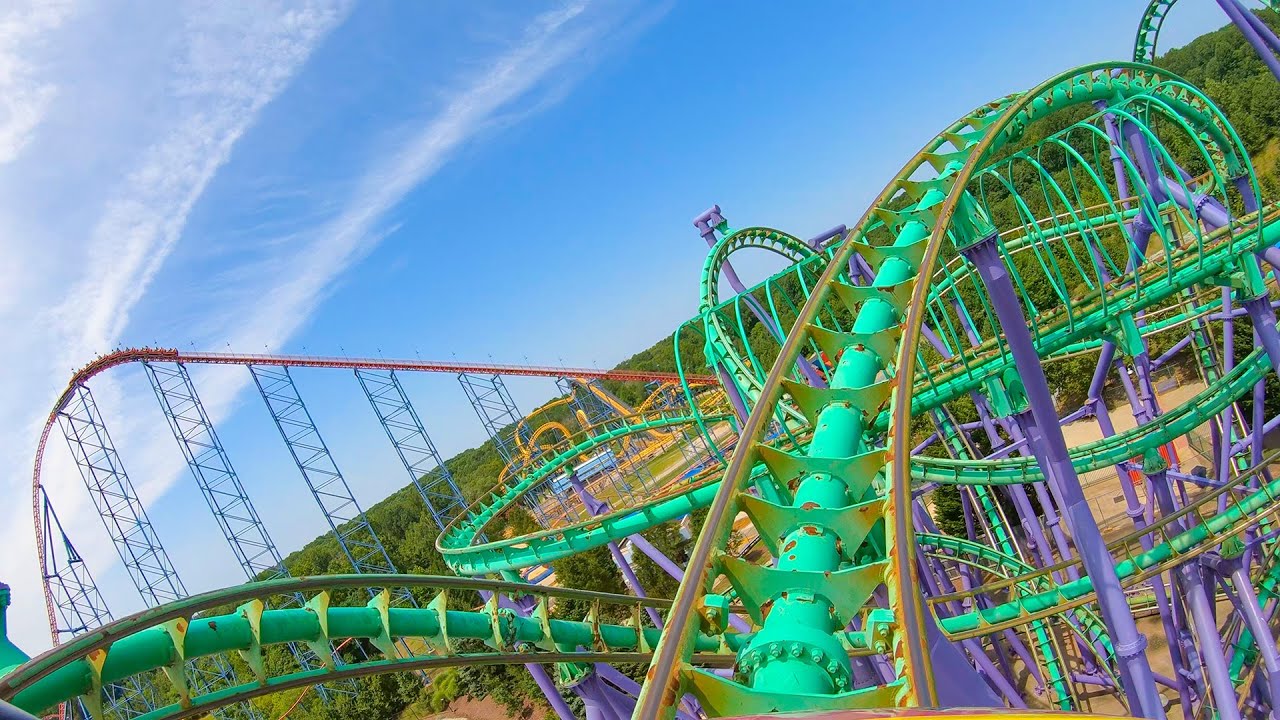 Joker's Jinx Roller Coaster Front Seat POV Six Flags America