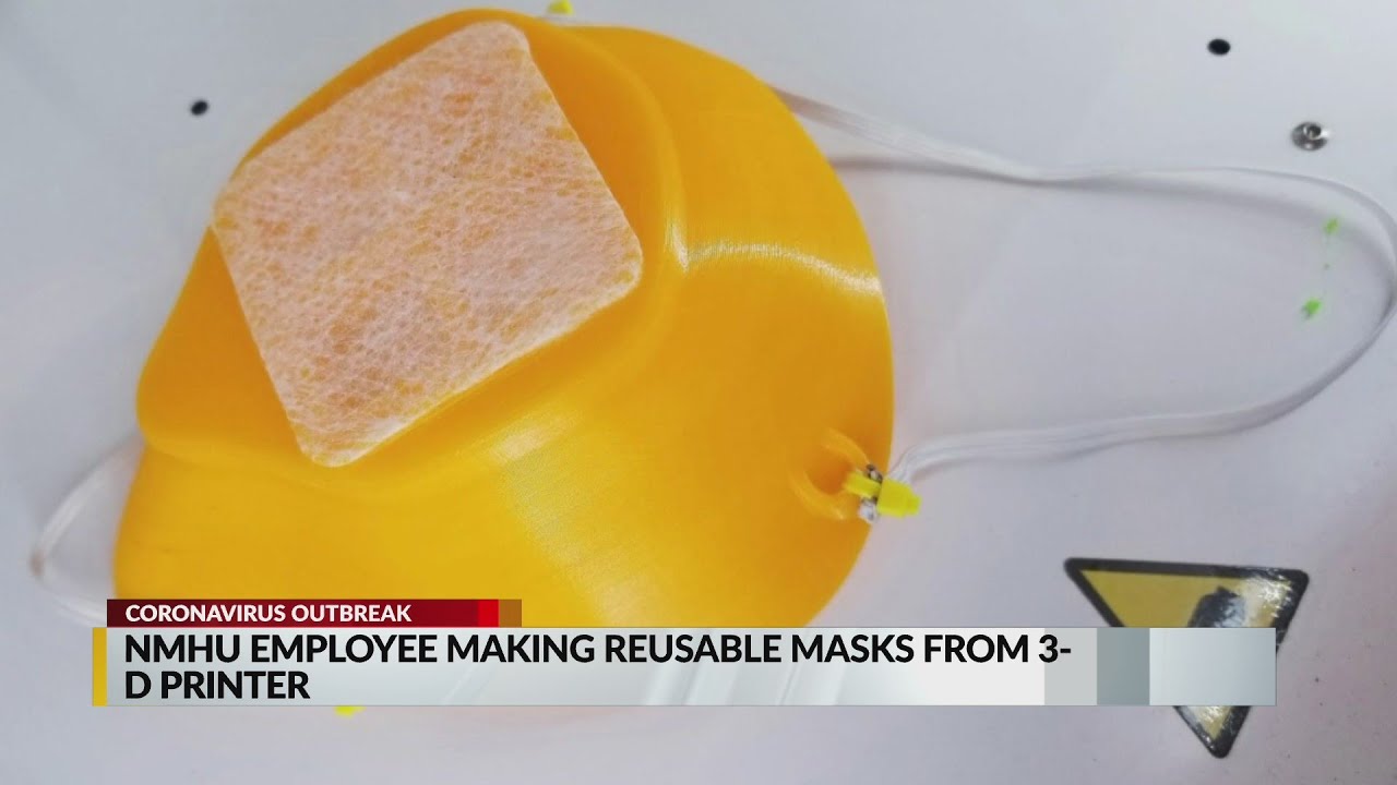 NMHU employee making reusable masks from 3D printers