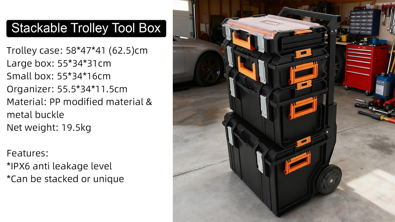 VERTAK 4-in-1 stackable trolley toolbox outdoor portable plastic tool box with wheels