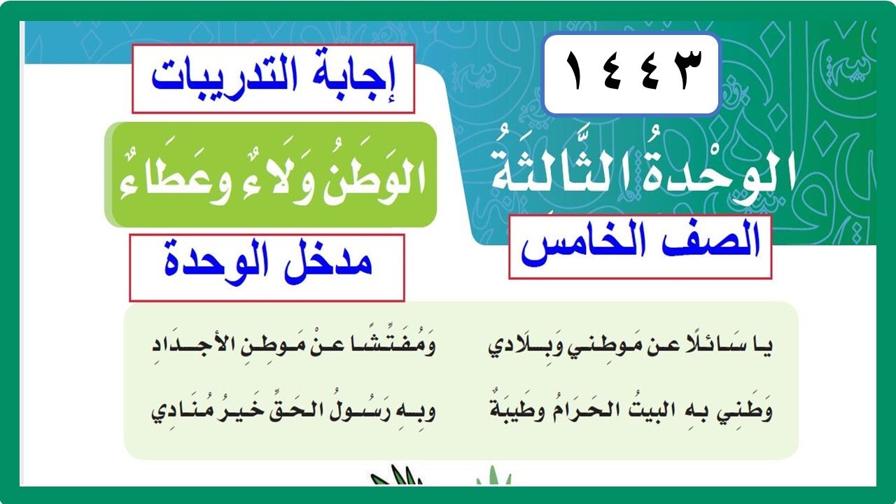 مدخل الوحدة الثالثة الوطن ولاء وعطاء الصف الخامس الابتدائي لغتي