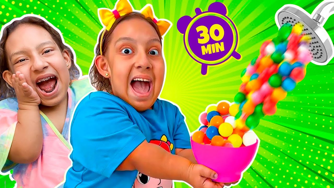 Maria Clara e a historia engraçada do Chuveiro de Chicletes e Pipoca Doce - MC Divertida