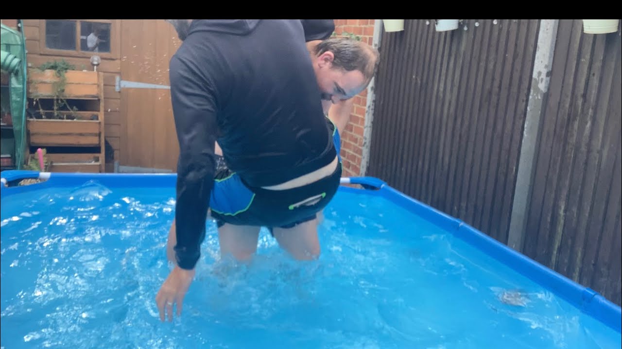 Dad vs uncle Luke freezing cold swimming pool wrestling match