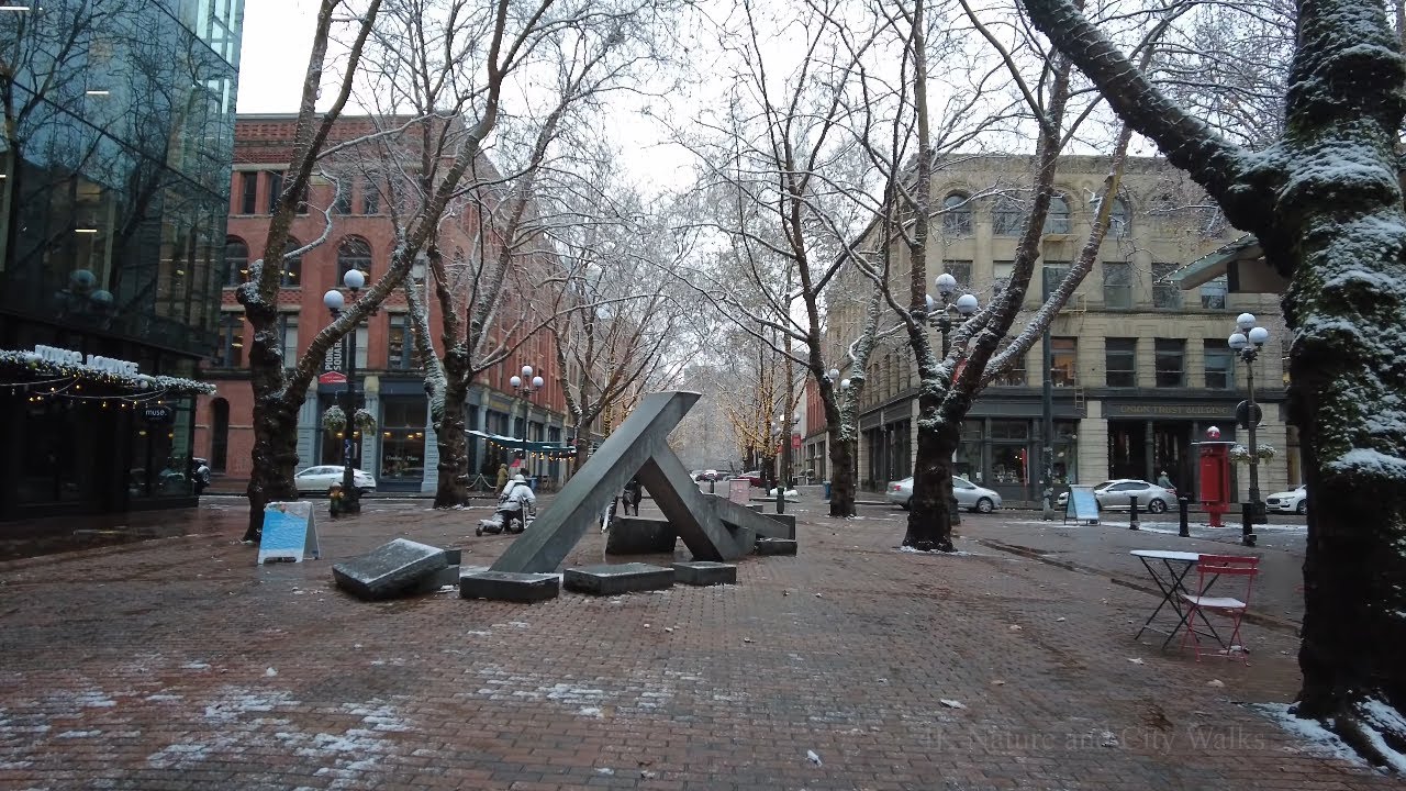 Seattle Light Snow, Walking Pioneer Square to Chinatown, Winter 2022