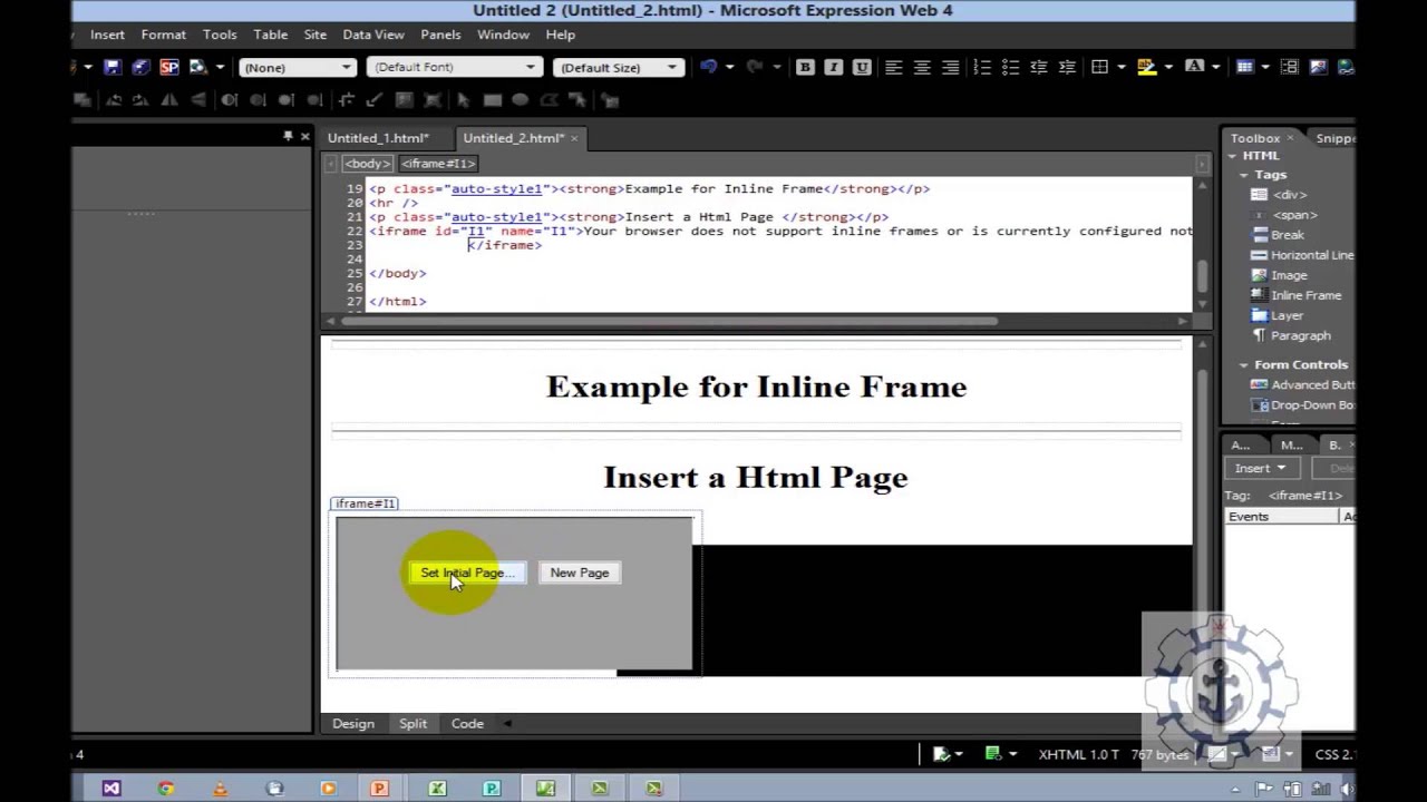 How to use line frame or iframe in Microsoft Expression Web 4.0