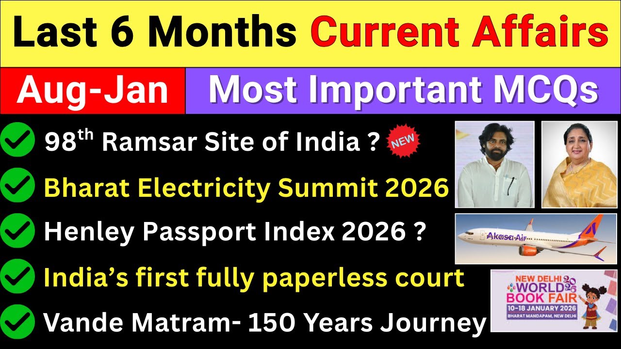 Last 6 months current affairs 2025-26 | Aug 2025 to Jan 2026 | Current Affairs 2026