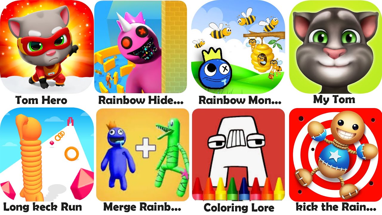 tom hero, rainbow hide, rainbow monster, my tom, long neck run, coloring, gameplay2