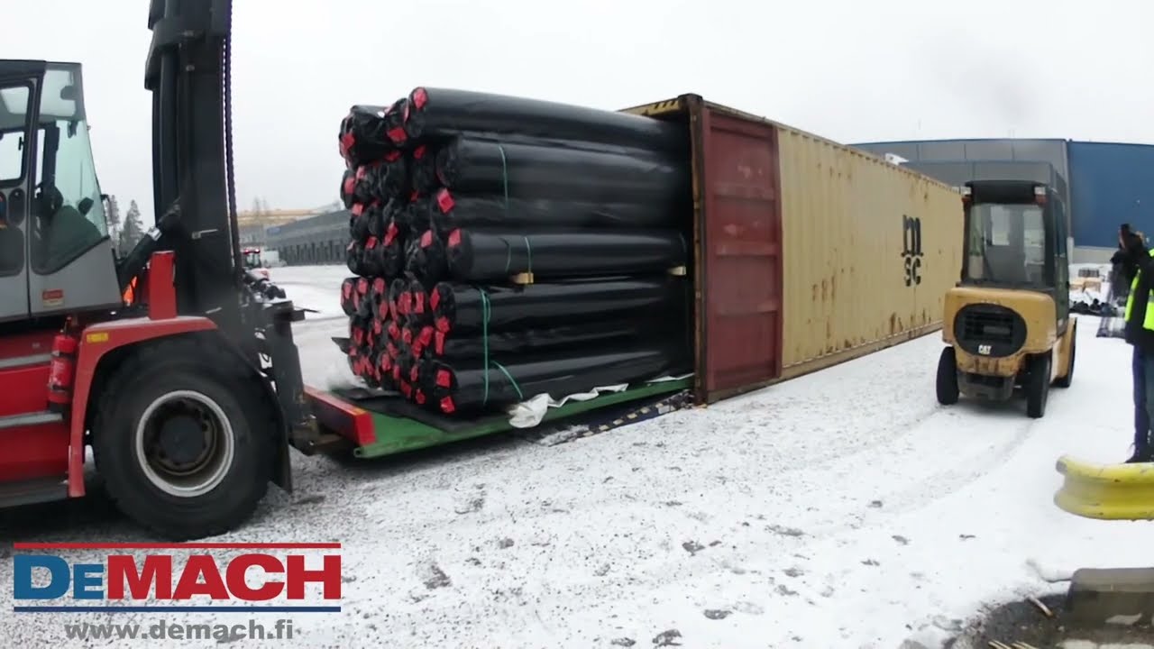 ROLLOUT 15 unloading long fibre rolls from 40ft container