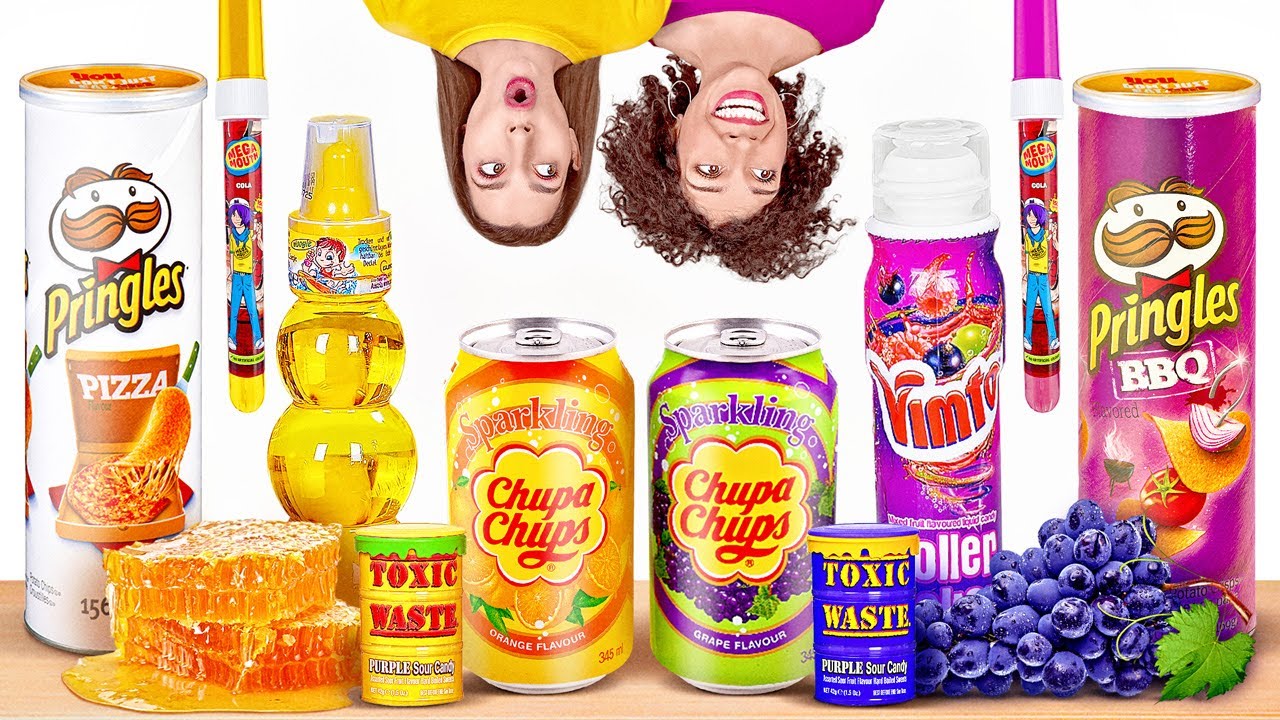 COMIDA DE 1 COLOR POR 24 H. Último en PARAR gana. “Mukbang” LILA VS. AMARILLO por 123 GO! CHALLENGE