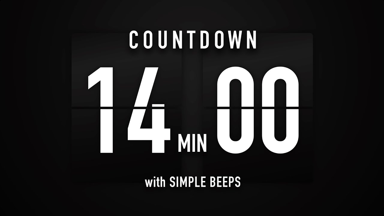 14 Minute Countdown Timer 🕙 Flip Clock with Simple Beeps 🔊🖤