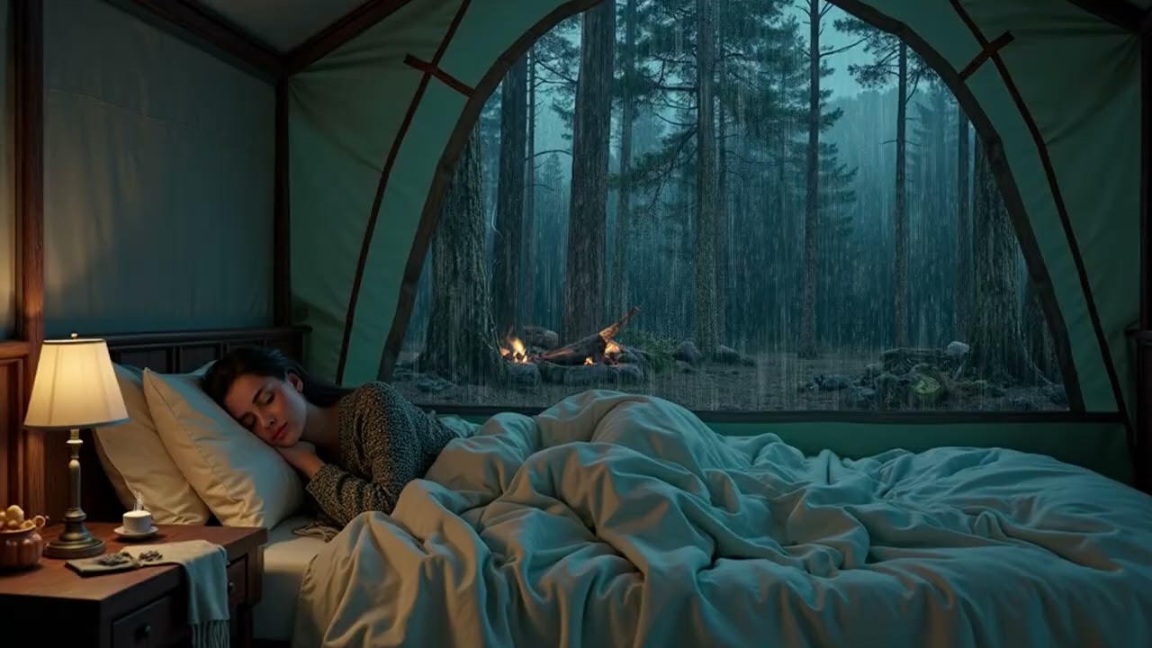 Fall Asleep Fast in a Rainy Tent 🏕️ Calm Rain on Tent with Thunder for Deep Sleep Relief