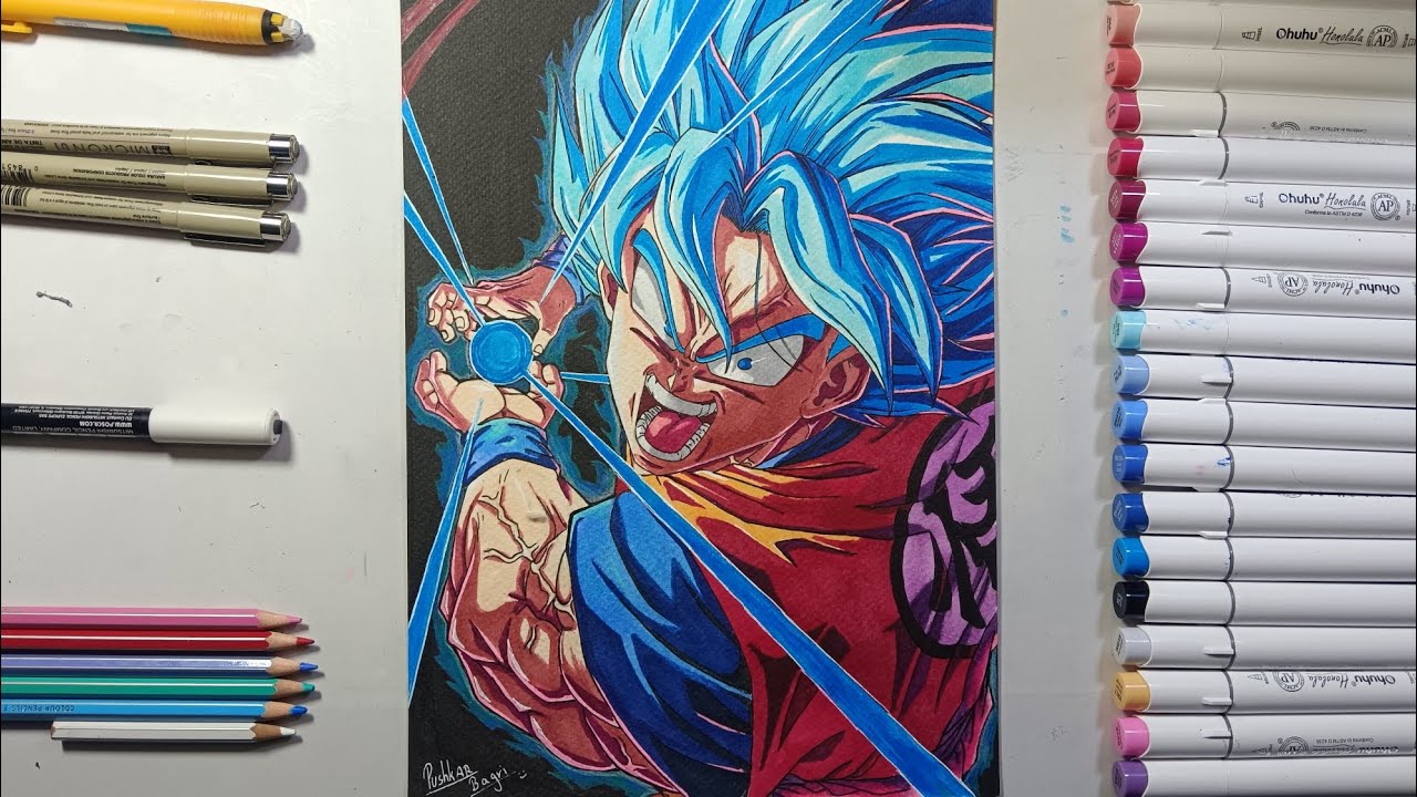 DRAWING OF GOKU SUPER SAIYAN BLUE | BAGRI ARTS 