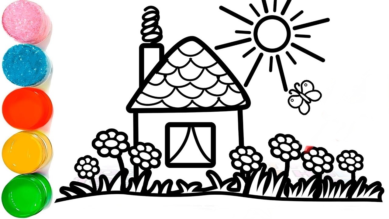 How To Draw a Beautiful House Drawing | House with Flowere Drawing | House Drawing For Kids