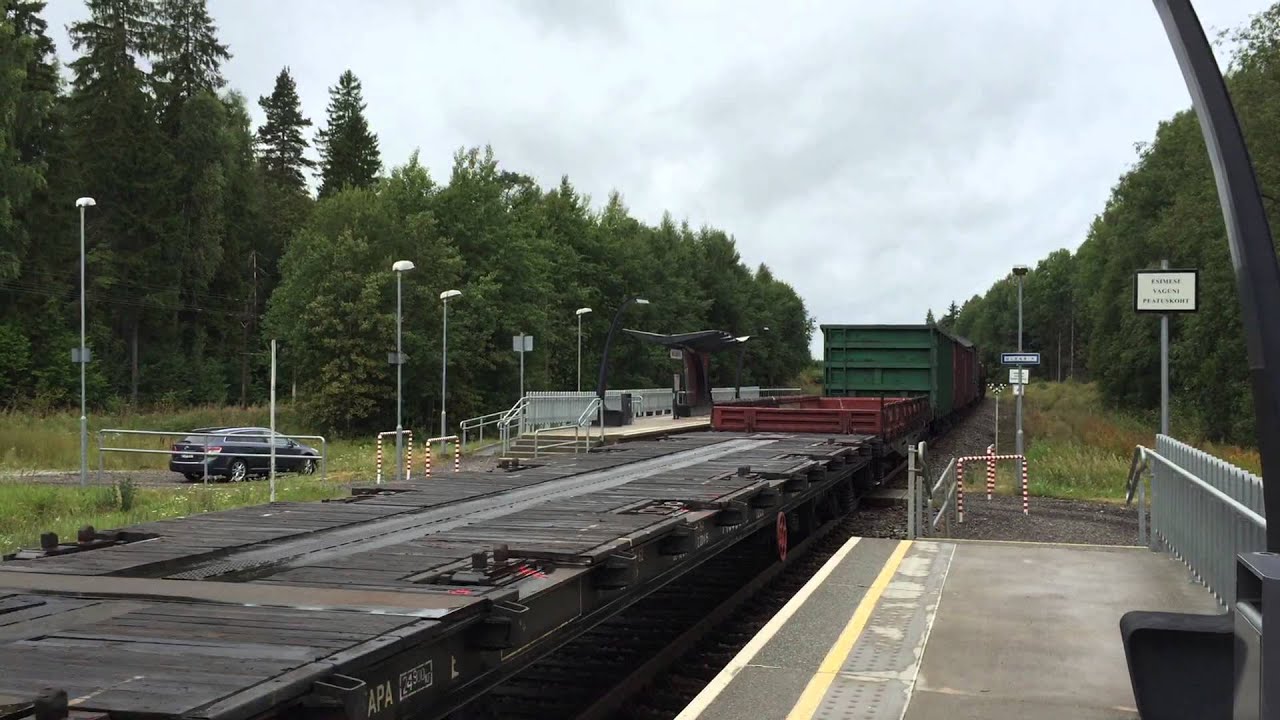 [EESTI RAUDTEE] Tallinn bound mixed freight train passes Nelij&auml;rve halt.