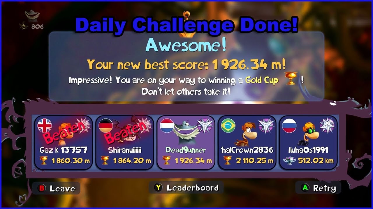 Rayman Legends Daily Challenge and Extreme Challenge #141  - Gold Streak!