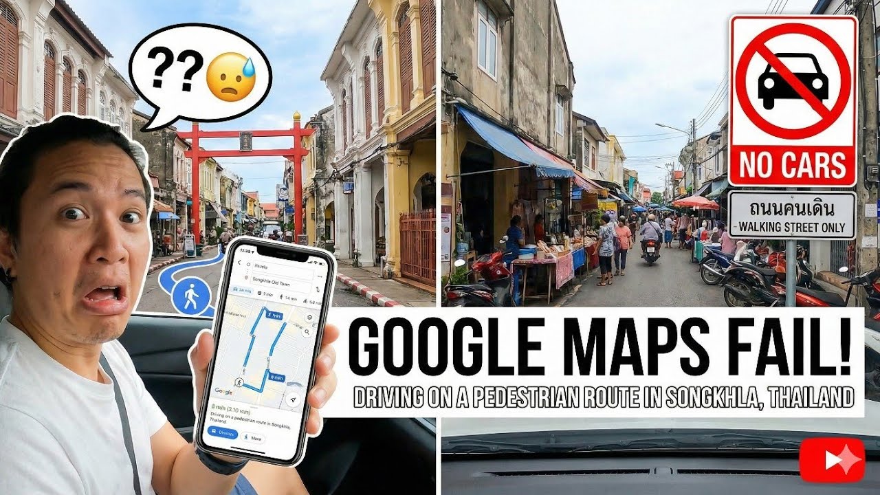 Google Maps - When you selected pedestrian route instead of driving route  - Songkhla Thailand