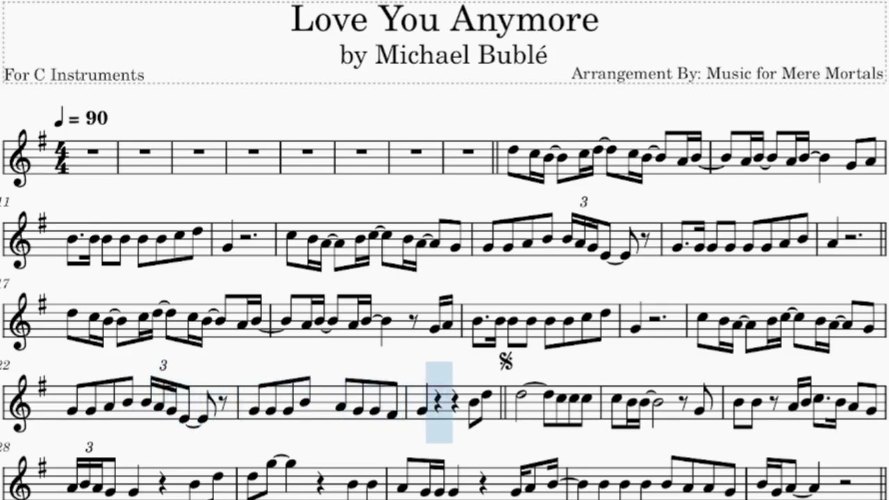 Love You Anymore - by Michael Buble - Play Along for C Instruments