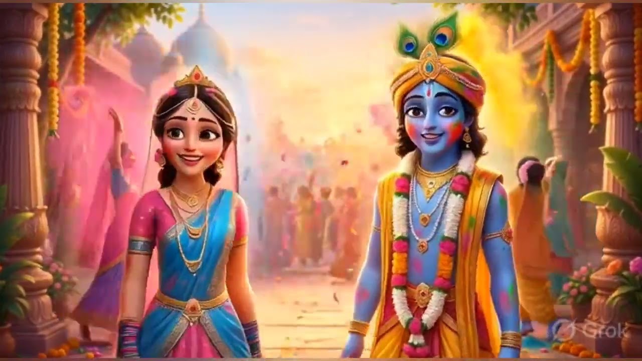 Krishna and Radha happy holi 🫟☺️ #cartoon #funny #babytoons #comedy 