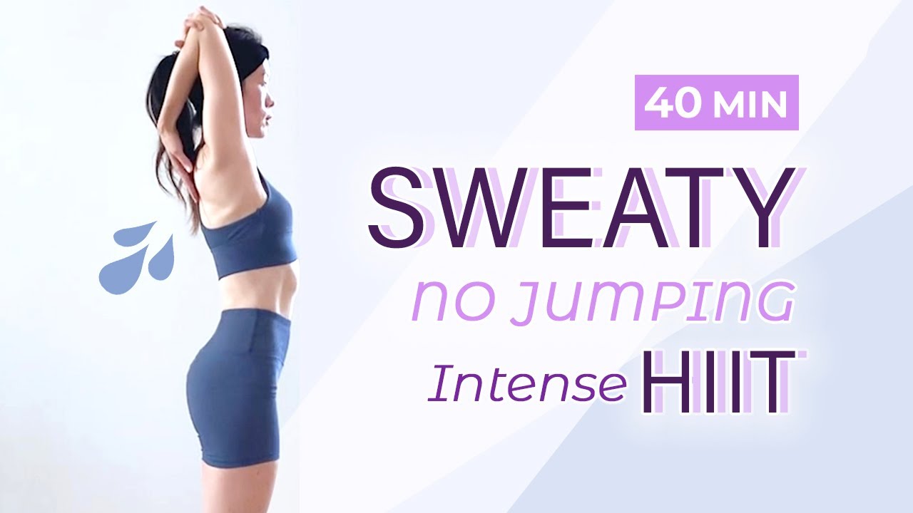 40 MIN NO JUMPING FULL BODY SWEATY INTENSE HIIT with COOL DOWN / Bodyweight / No Repeat