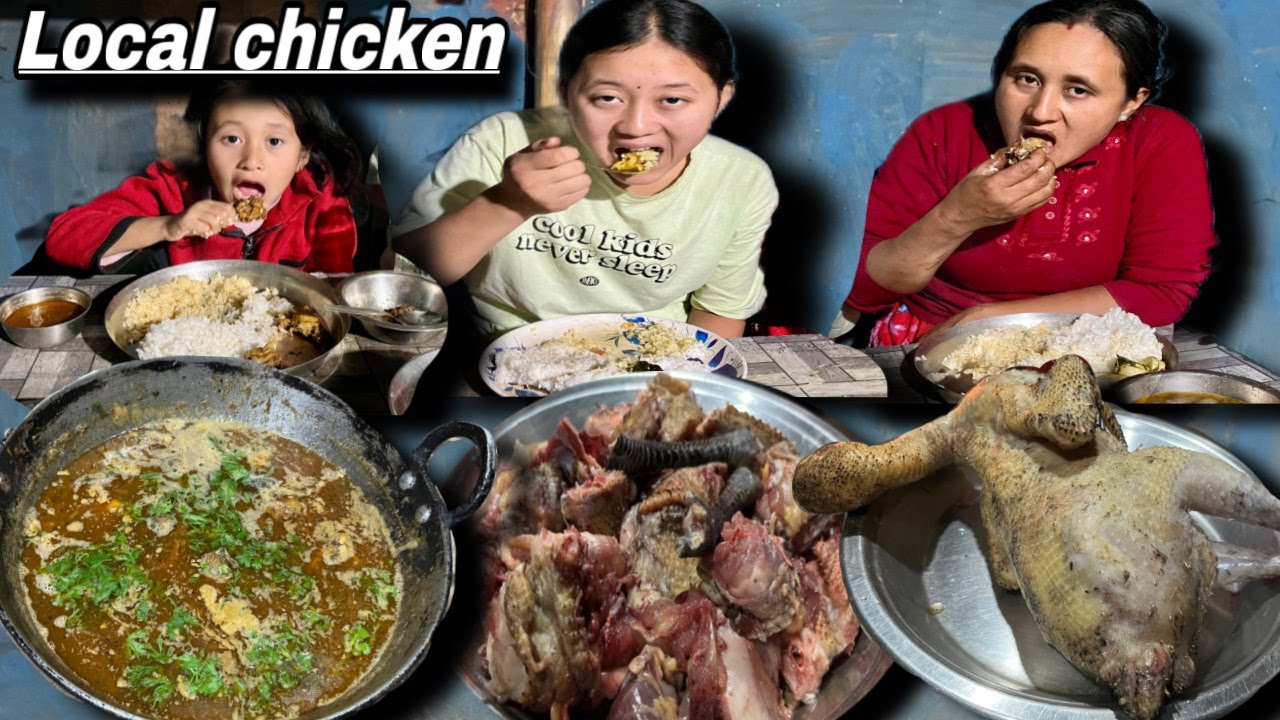 Village Life Nepal Traditional Cooking Recipe Local Chicken Curry Soup Eating With Family 
