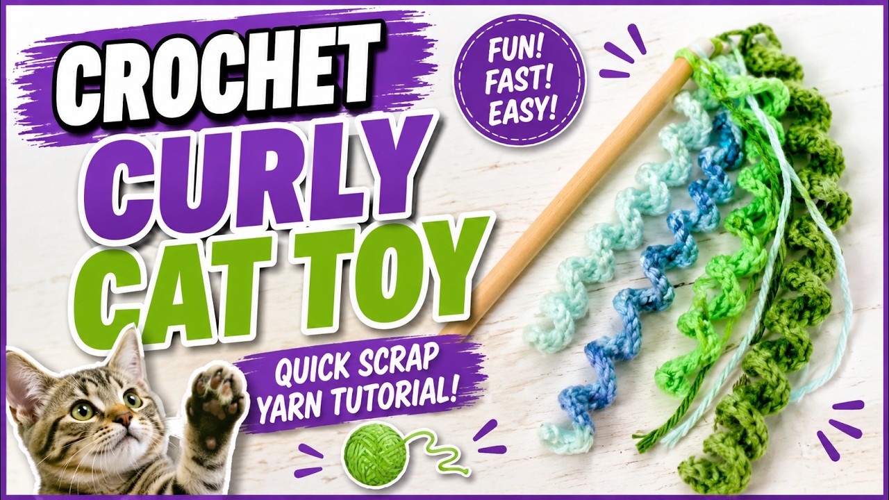 Crochet Curly Cat Toy, Crochet Fast Cat Toy To Make, Crochet Curly Cue #scrapyarnideas