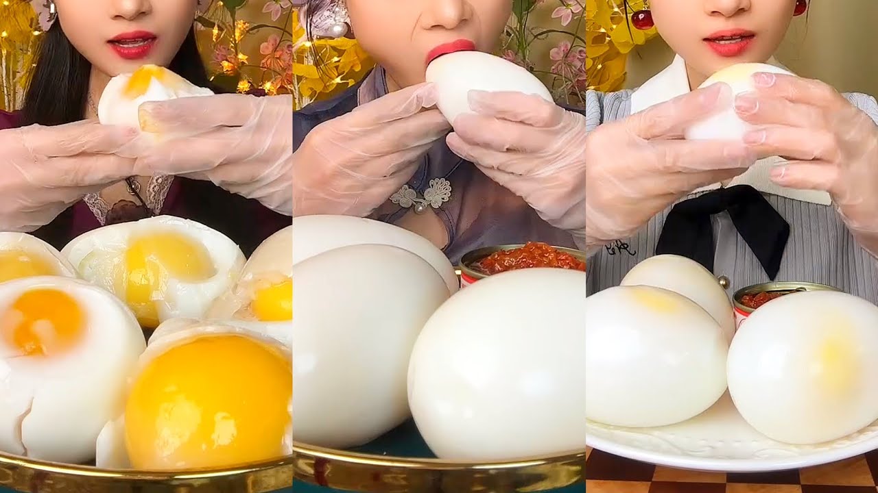 Chinese Mukbang Eating Big Goose Eggs Challenge 🥚 Chewy Sounds ASMR