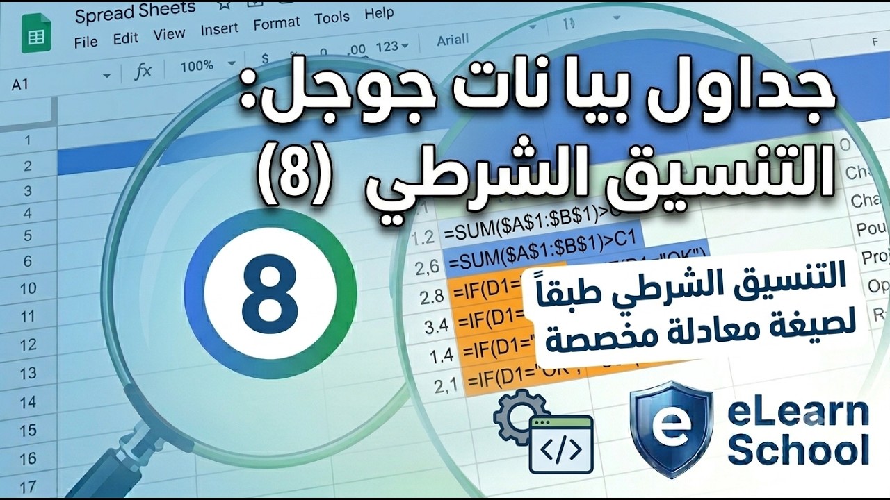 Google Sheets Conditional Formatting (8) التنسيق الشرطي - طبقا لصيغة معادلة مخصصة