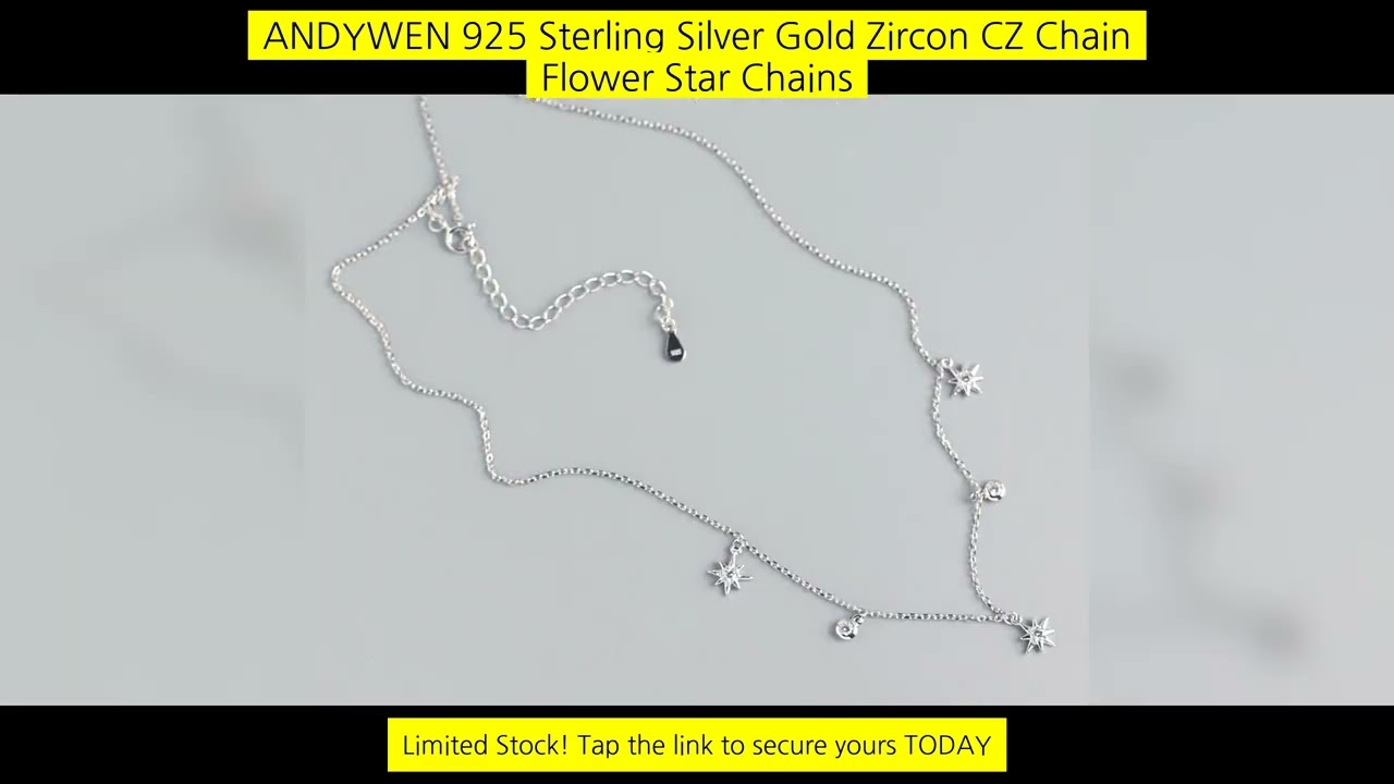 Andywen 925 Sterling Silver Gold Zircon Cz Chain Flower Star Chains Choker