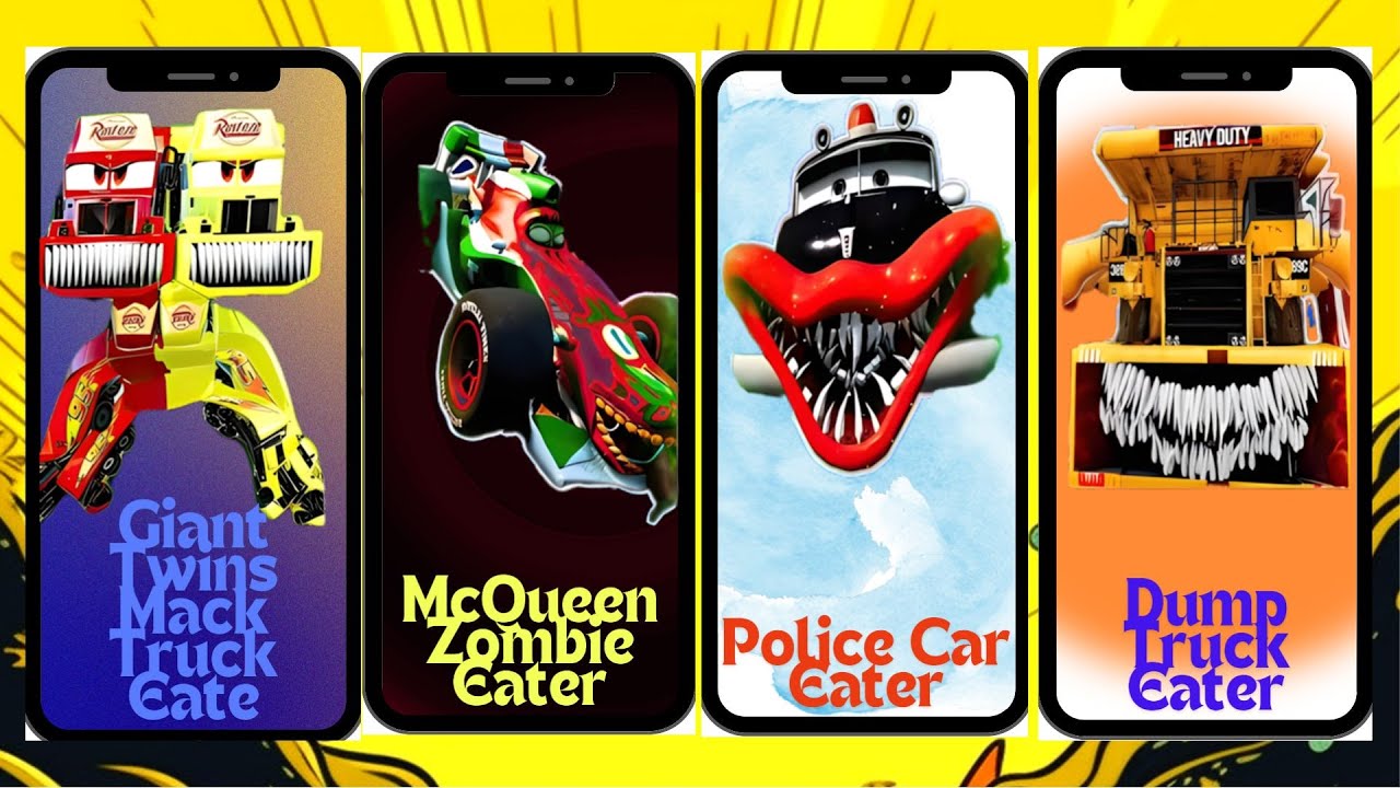Mack Truck Eater vs McQueen Zombie Eater vs Police Car Eater vs Dump Truck Eater EDM RUSH