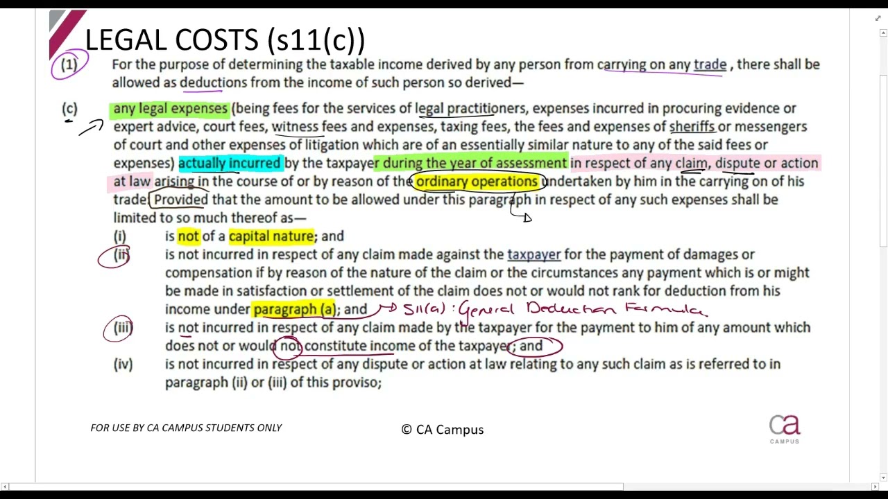 Part 2-Special Deductions - Legal Costs - s11(c) (8min)