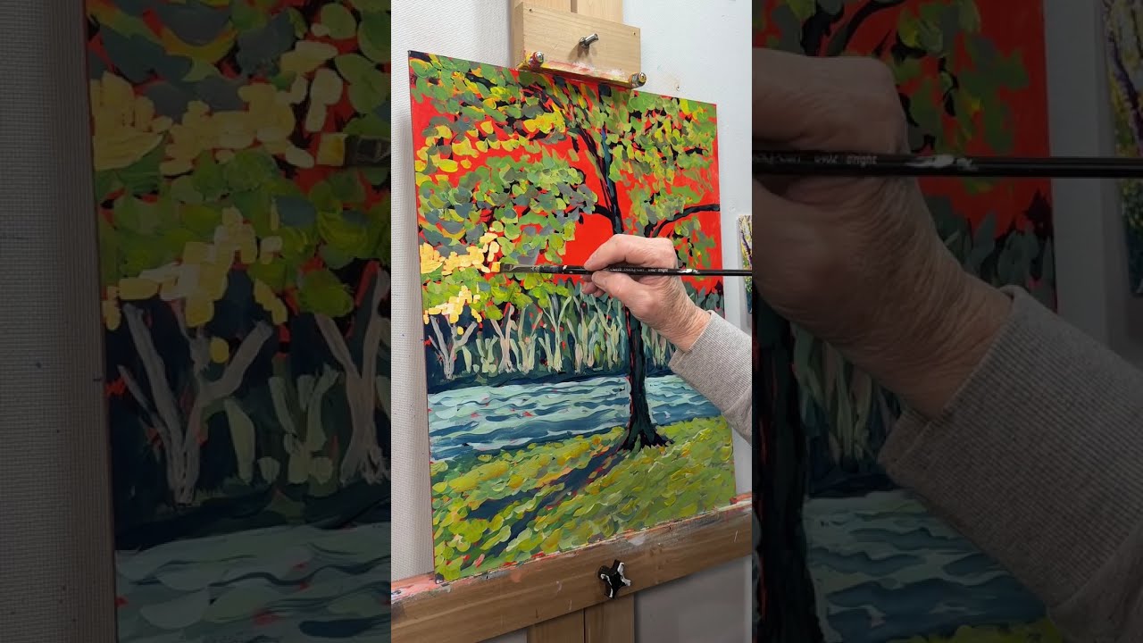 Easy Tree Landscape in Acrylic - Time Lapse - Watch How It Evolves