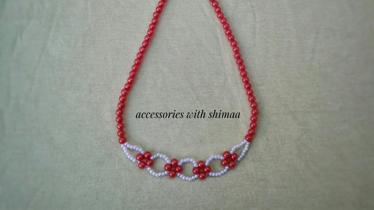 طريقه عمل عقد بالخرز|How to make beaded necklace/jewelry