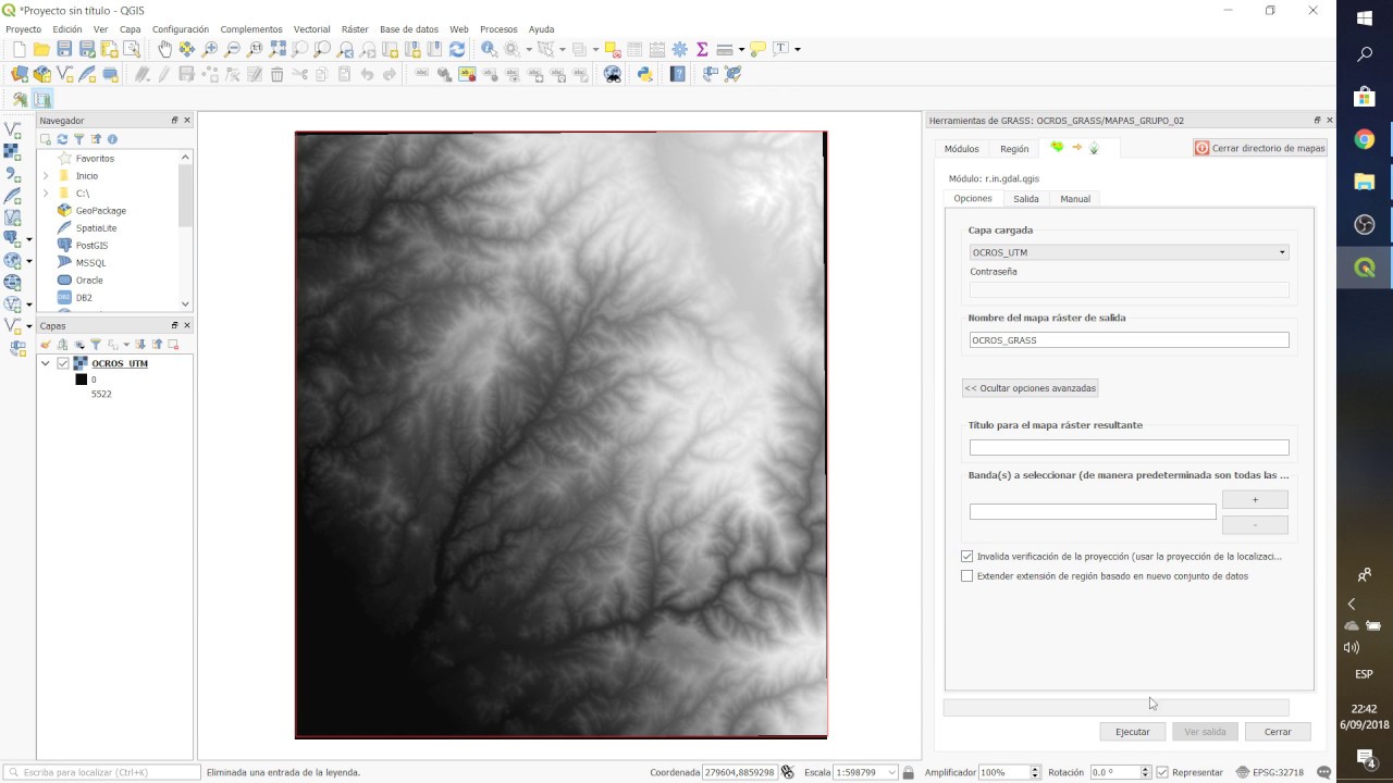 Delimitación y creación de una cuenca con QGIS 3.2.2 y GRASS 7.4.1