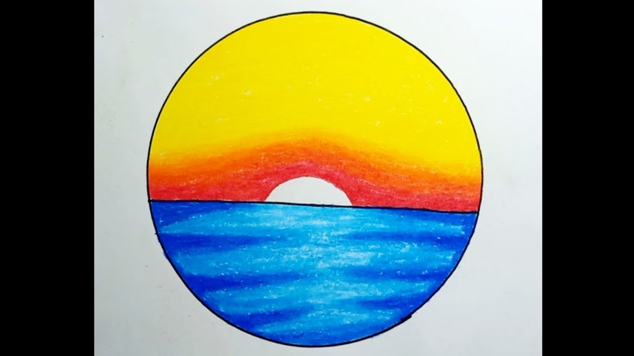 How To Draw Sunset Scenery Easy For Kids |Drawing Sunset Scenery In A Circle
