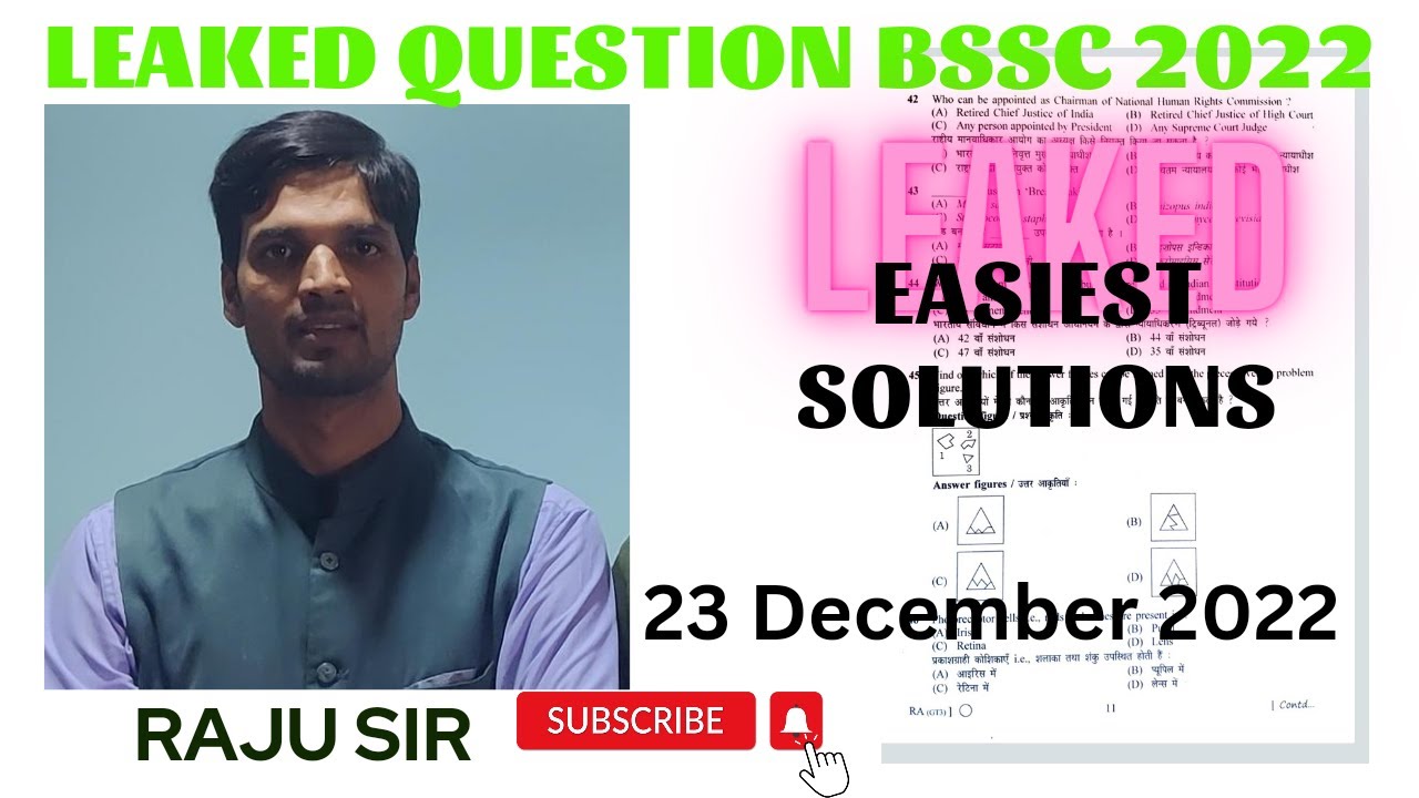 bihar ssc cgl question paper 2022 || bssc cgl 3 answer key 23 december 2022 shift 1|| Raju sir