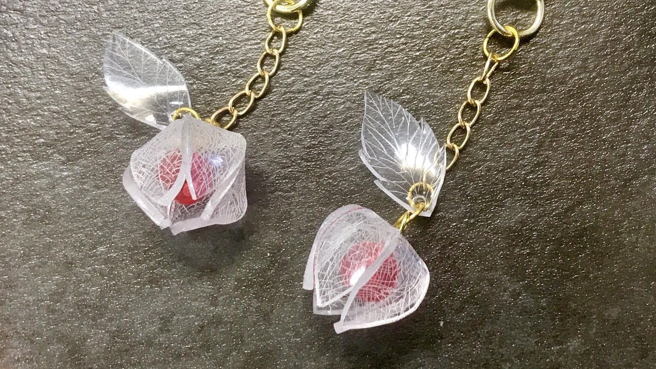 【UVレジン プラ板 100均】鬼灯(ほおずき)のバッグチャーム作ってみました！Make Ground cherry bag charm with UV resin & shrink plastic