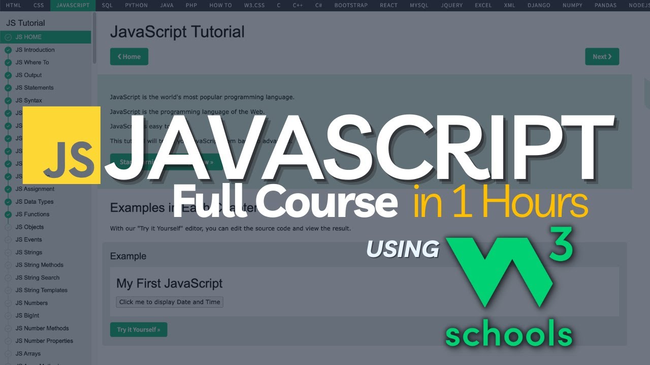 W3Schools JavaScript Tutorial in 1 Hour  | Master JavaScript using W3Schools