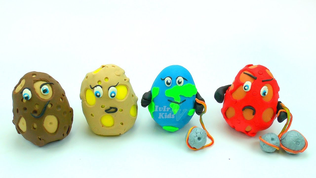Яйца сюрпризы Play Doh Меркурий Венера Земля Марс и их луны Учим цвета для детей