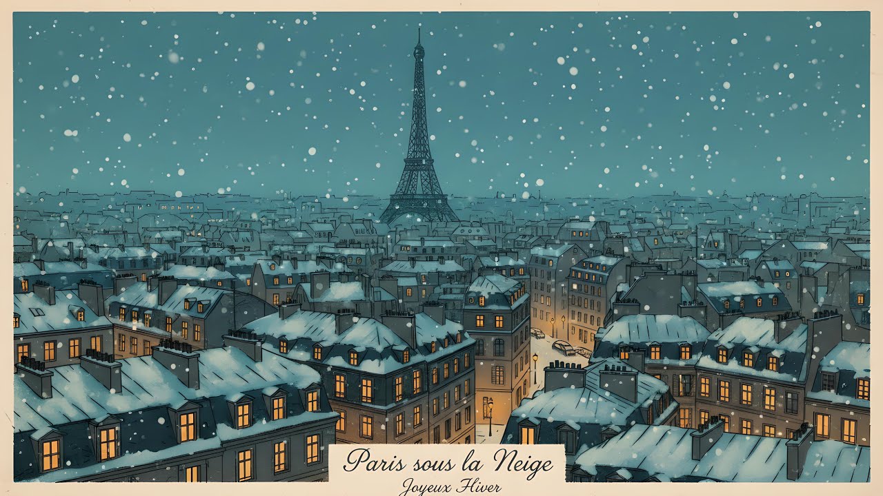 Twilight Paris in Winter with oldies playing in another room (relax/study/sleep)