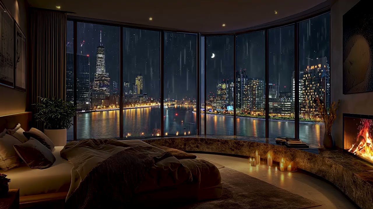 Luxury Jazz Apartment 🎷🌃 Rain Sounds for Sleep & Relaxation
