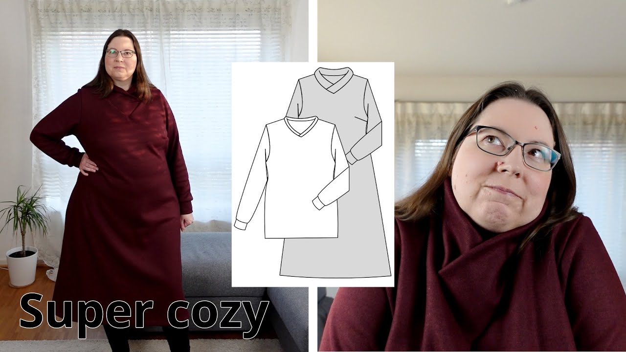 How to sew a sweater(dress) with a crossover shawl collar (free pattern)