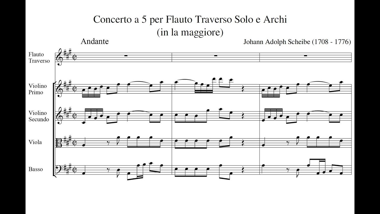 Scheibe, Johann Adolph (1708 - 1776) Concerto a 5 per Flauto Traverso Solo e Archi, in la maggiore