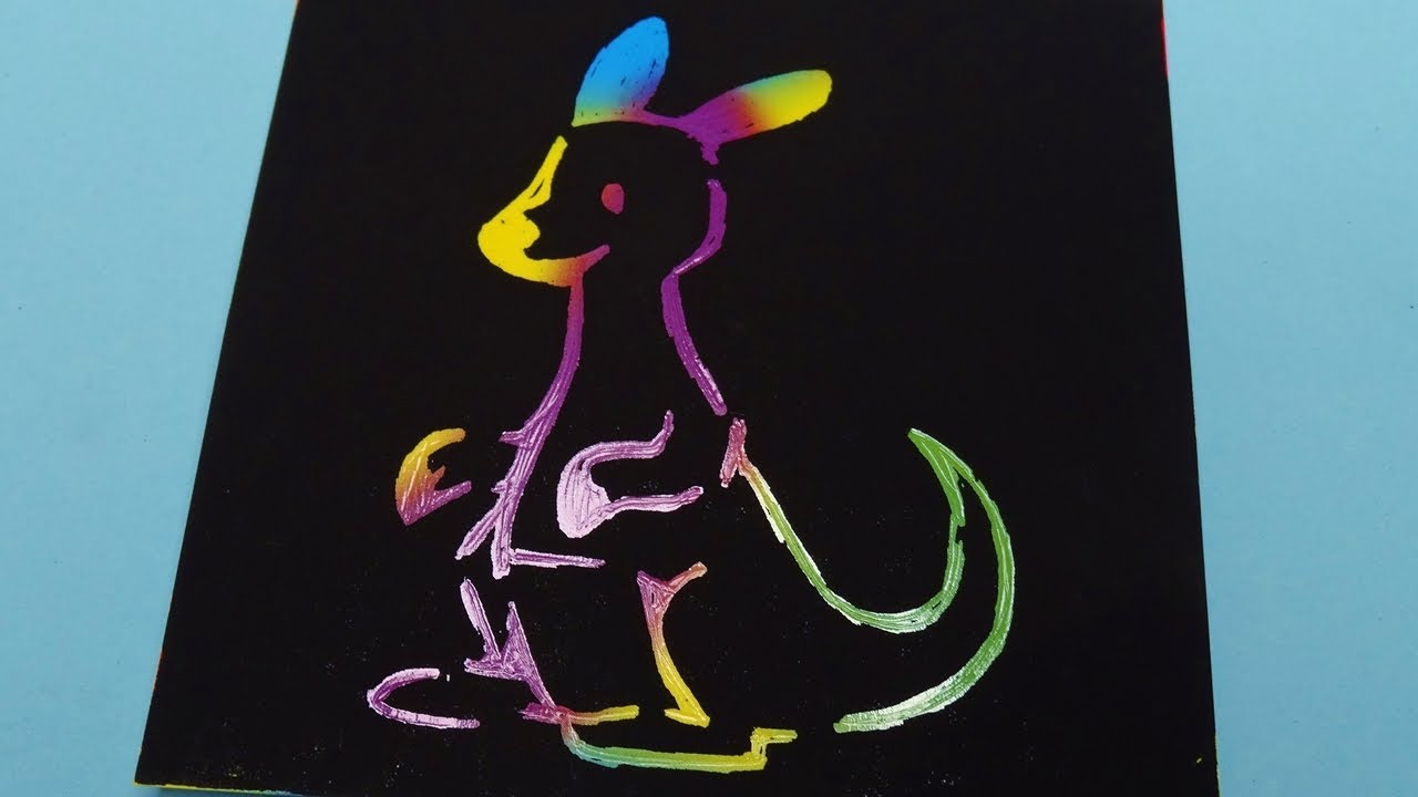 How to Draw a Simple and Easy Kangaroo | Stencil Rainbow Scratch Paper Art