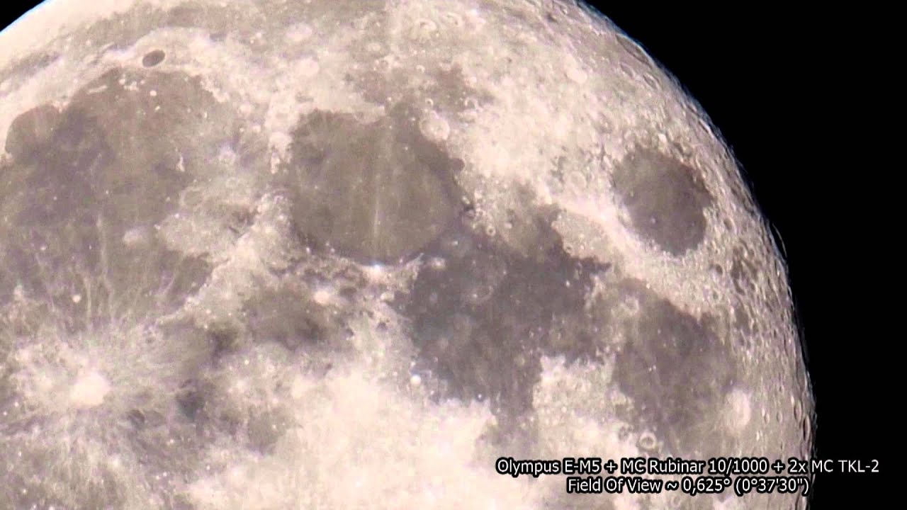 Луна на 500, 1000, 2000, 4000 мм объектив.