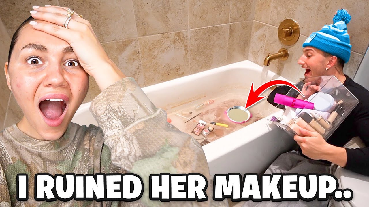 DESTROYING MY WIFES MAKEUP THEN SURPRISED HER WITH THIS...