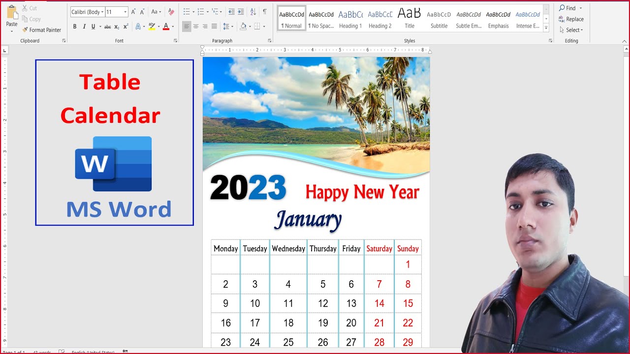 Printable 2023 Calendar Design in Microsoft Word Tutorial